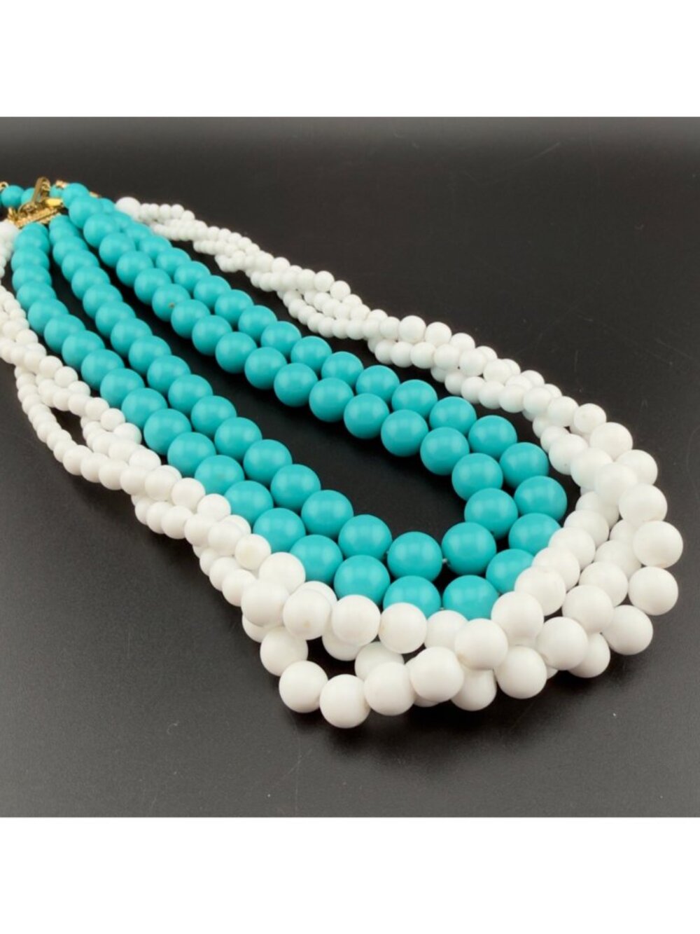 Vintage Set of 2 Beaded Necklaces White Napier Aqua Blue Multi Strand 16 inches - Picture 10 of 13